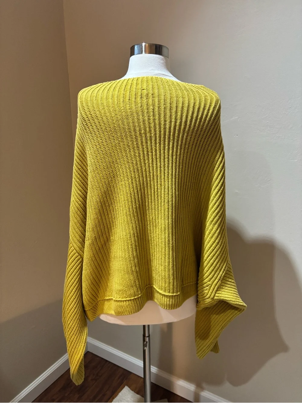 Free People Mustard Yellow Ribbed Boatneck Oversized Sweater